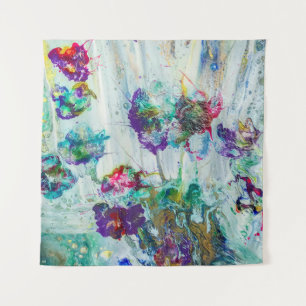 Hummingbird garden abstract painting tapestry