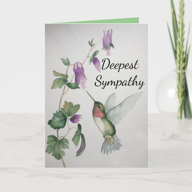 Hummingbird Garden Deepest Sympathy Watercolor Card (Front)