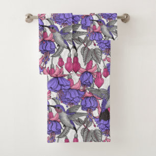 Hummingbird garden in melrose and pink bath towel set