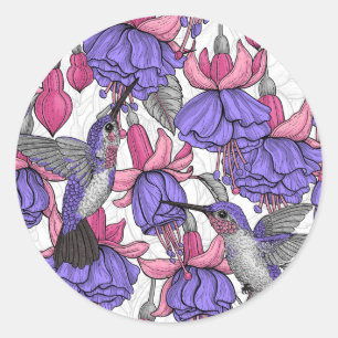 Hummingbird garden in melrose and pink classic round sticker