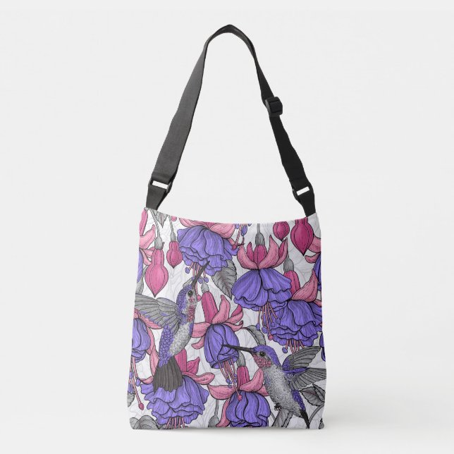 Hummingbird garden in melrose and pink crossbody bag (Front)