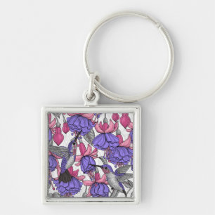 Hummingbird garden in melrose and pink key ring