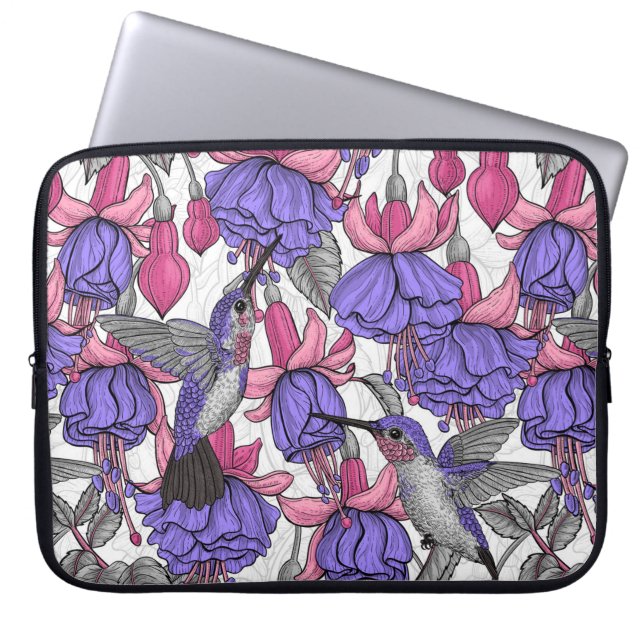 Hummingbird garden in melrose and pink laptop sleeve (Front)