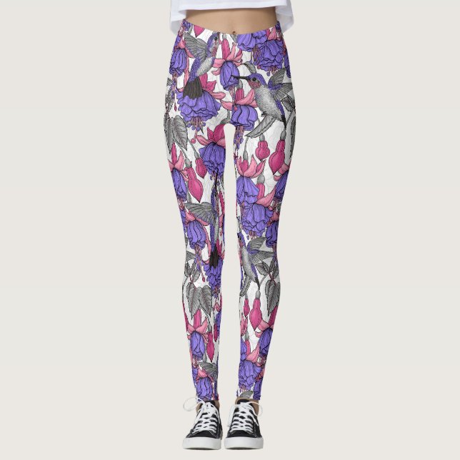 Hummingbird garden in melrose and pink leggings (Front)