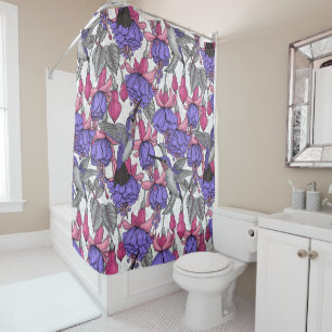 Hummingbird garden in melrose and pink shower curtain