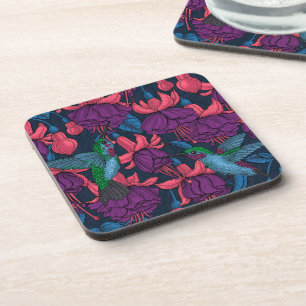 Hummingbird garden in purple and blue coaster