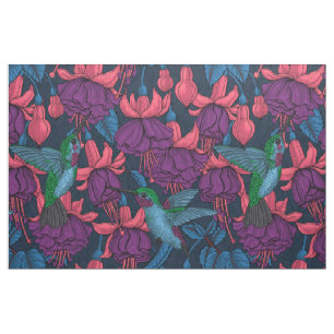 Hummingbird garden in purple and blue fabric