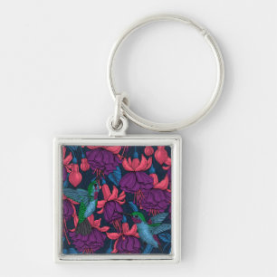 Hummingbird garden in purple and blue key ring