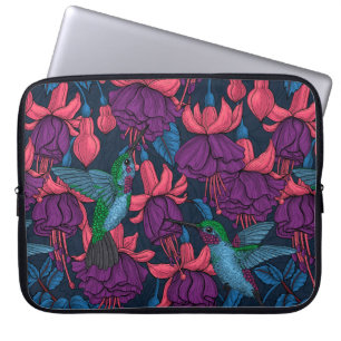 Hummingbird garden in purple and blue laptop sleeve