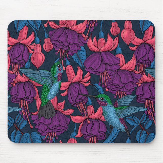 Hummingbird garden in purple and blue mouse mat (Front)