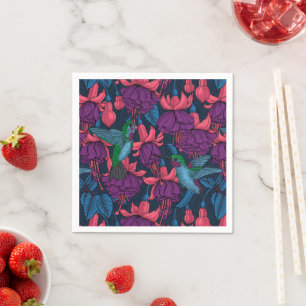 Hummingbird garden in purple and blue napkin