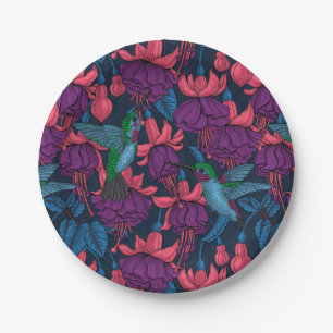 Hummingbird garden in purple and blue paper plate