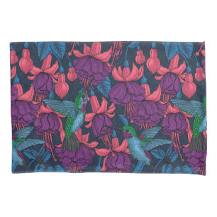 Hummingbird garden in purple and blue pillowcase