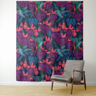 Hummingbird garden in purple and blue tapestry