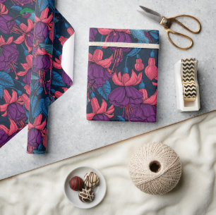 Hummingbird garden in purple and blue wrapping paper