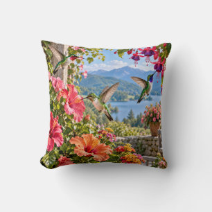 Hummingbird Garden Lake Landscape Cushion