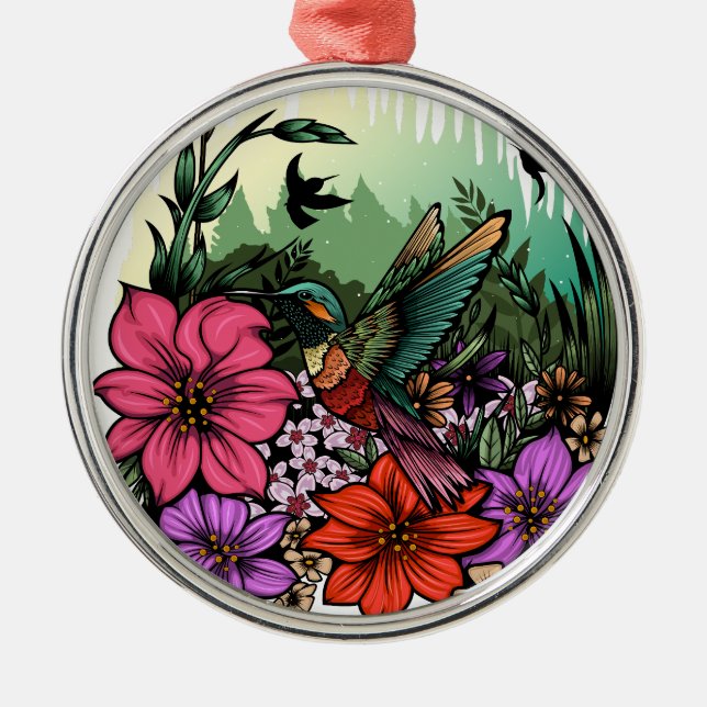Hummingbird Garden Metal Tree Decoration (Front)