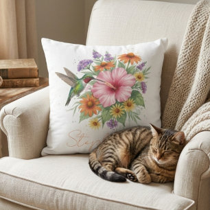 Hummingbird Garden Pillow – Personalized Floral