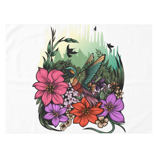Hummingbird Garden Tablecloth (Front (Horizontal))