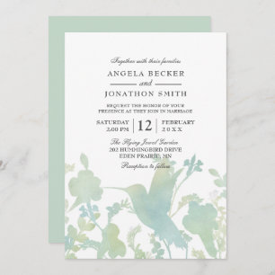 Hummingbird Garden Watercolor Elegant Wedding Invitation