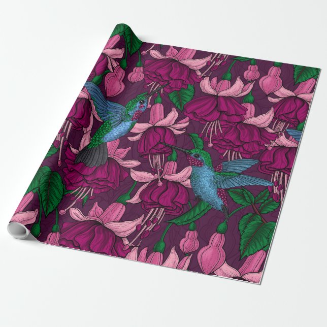 Hummingbird garden wrapping paper (Unrolled)