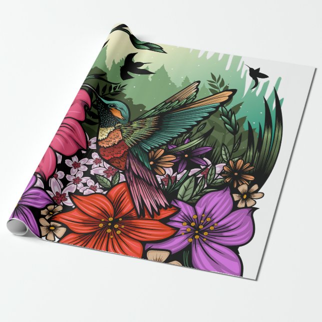 Hummingbird Garden Wrapping Paper (Unrolled)