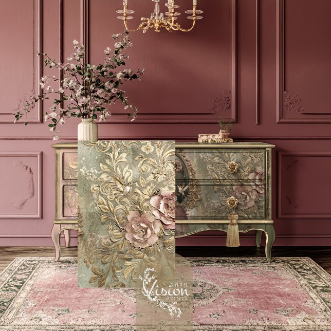 Hummingbird Gilded Patina Embossed Floral effect  Tissue Paper (Shabby chic, gilded patina, embossed floral, texture art background decoupage tissue paper)