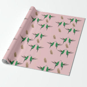 Hummingbird Gold Feathers Wrapping Paper