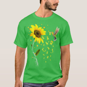 Hummingbird Gold Sunflower Ribbon Childhood Cancer T-Shirt