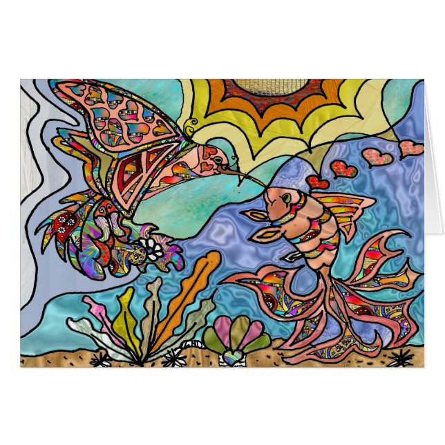Hummingbird Goldfish Reflection Fantasy Art Card (Front Horizontal)