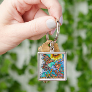 Hummingbird Goldfish Reflection Fantasy Art Key Ring