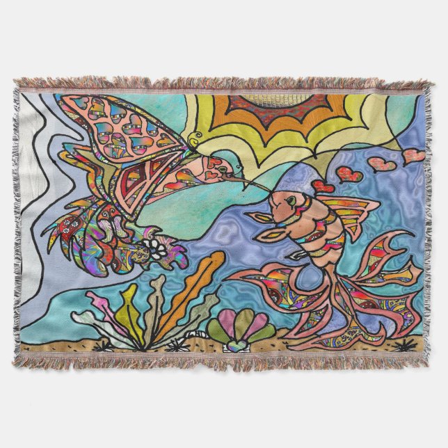 Hummingbird Goldfish Reflection Fantasy Blanket (Front)