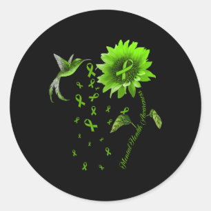 Hummingbird Green Ribbon Mental Health Awareness  Classic Round Sticker