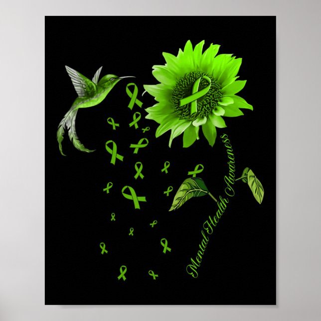 Hummingbird Green Ribbon Mental Health Awareness  Poster (Front)