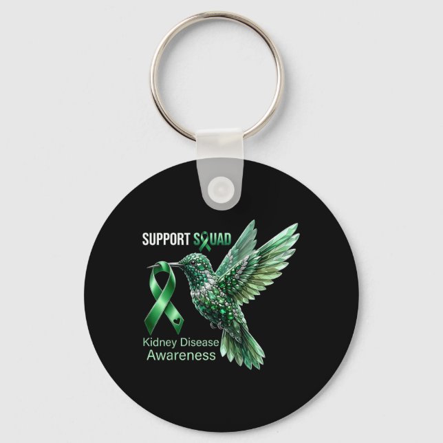 Hummingbird Green Ribbon Support Kidney Disease Key Ring (Front)