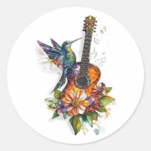 Hummingbird Guitar Floral Musician Nature Lover Bi Classic Round Sticker