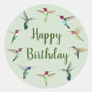 Hummingbird Happy Birthday  Classic Round Sticker