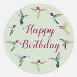 Hummingbird Happy Birthday  Classic Round Sticker