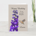 Hummingbird Happy Birthday Daughter, Laura Card<br><div class="desc">"Hummingbird Happy Birthday Daughter,  Laura" by Catherine Sherman.
A hummingbird sipping nectar from a purple delphinium creates a beautiful greeting for a birthday. You can personalise this card with any name and occasion.</div>