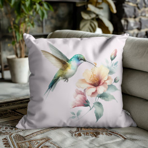Hummingbird Harmony with Elegant Hibiscus Cushion