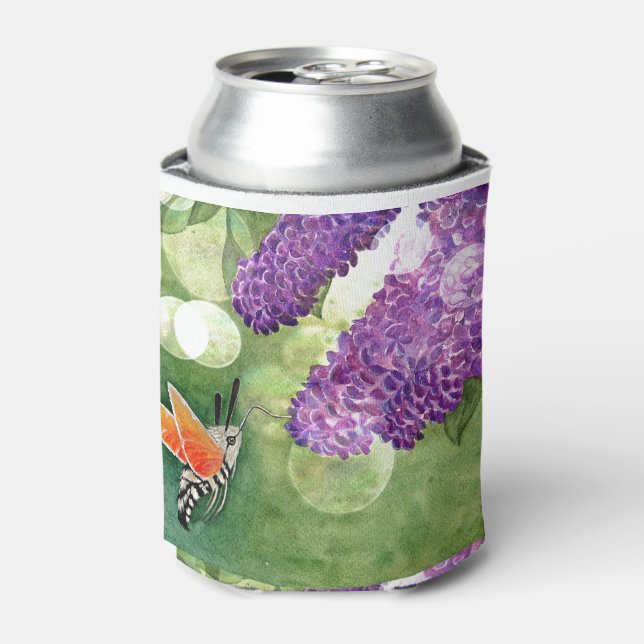 Hummingbird Hawk Moth and Lilacs Can Cooler (Can Front)