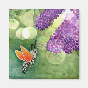 Hummingbird Hawk Moth and Lilacs Magnet