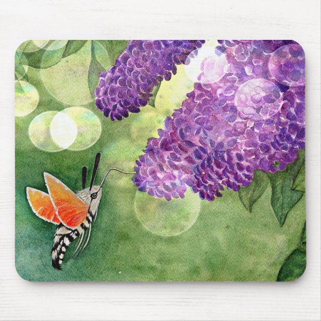 Hummingbird Hawk Moth and Lilacs Mouse Mat (Front)