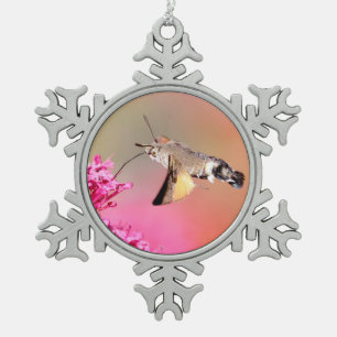 Hummingbird Hawk-moth butterfly in flight Snowflake Pewter Christmas Ornament