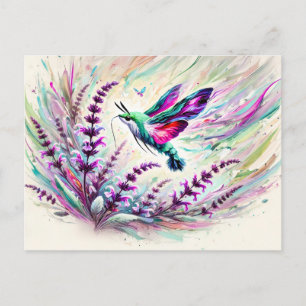 Hummingbird Hawk-Moth with Sage in Oil Painting Postcard