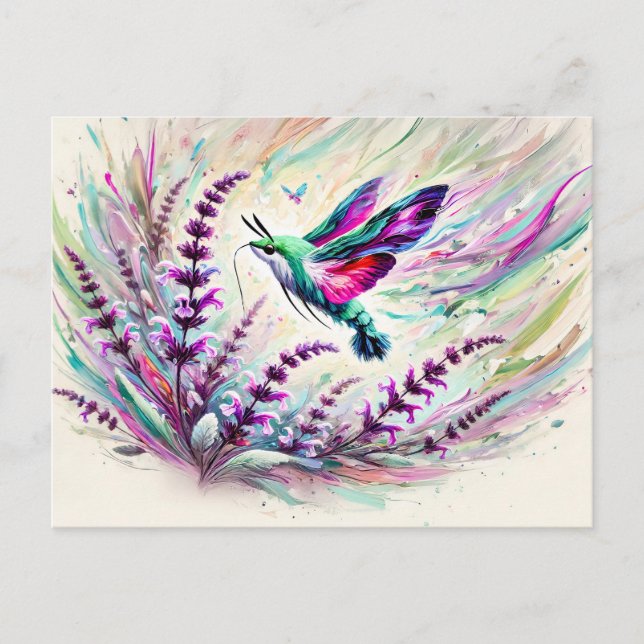 Hummingbird Hawk-Moth with Sage in Oil Painting Postcard (Front)