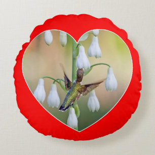 Hummingbird Heart Valentine Round Cushion
