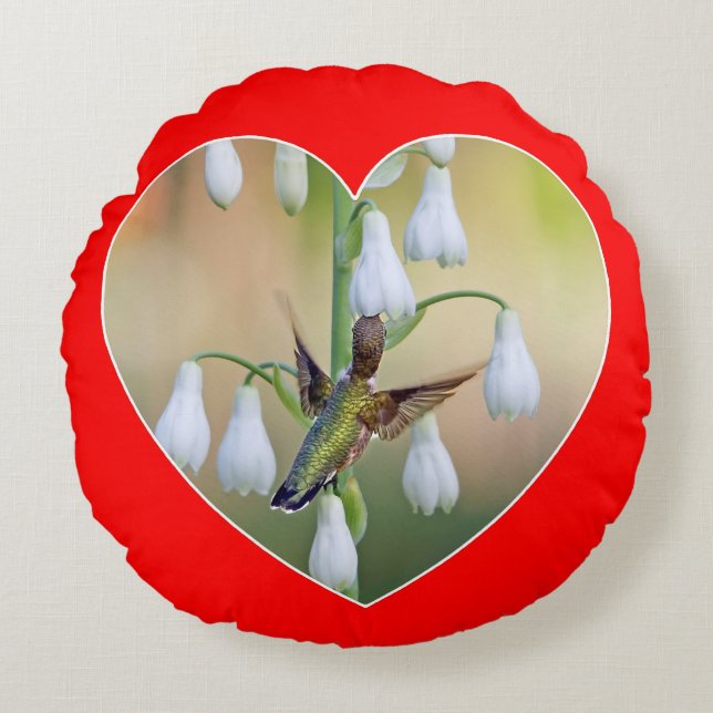 Hummingbird Heart Valentine Round Cushion (Front)