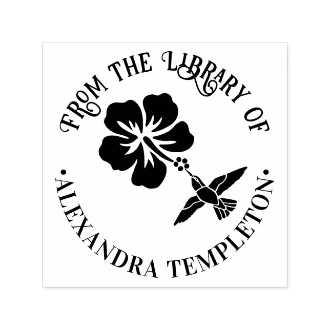 Hummingbird Hibiscus B Round Library Book Name Self-inking Stamp (Design)