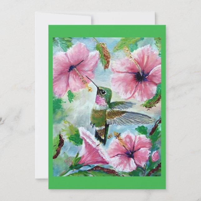 Hummingbird & Hibiscus Blank Greeting Card (Front)